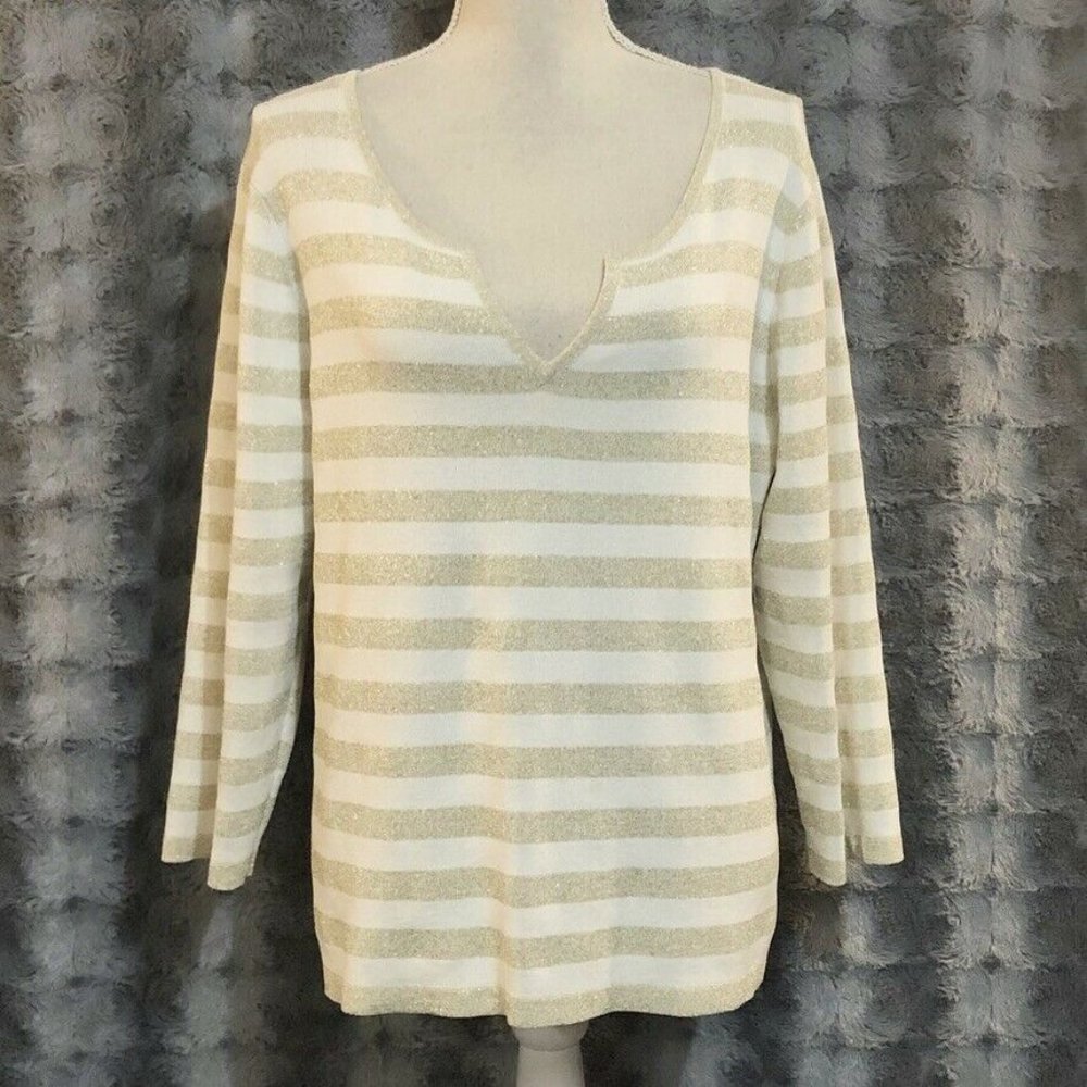Chico's Gold Metallic Striped Sweater Size 3 XL